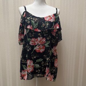 CAbi Cold Shoulder Floral Women's Top, Size M